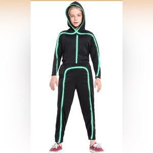Black Hooded Tracksuit with Green Accents